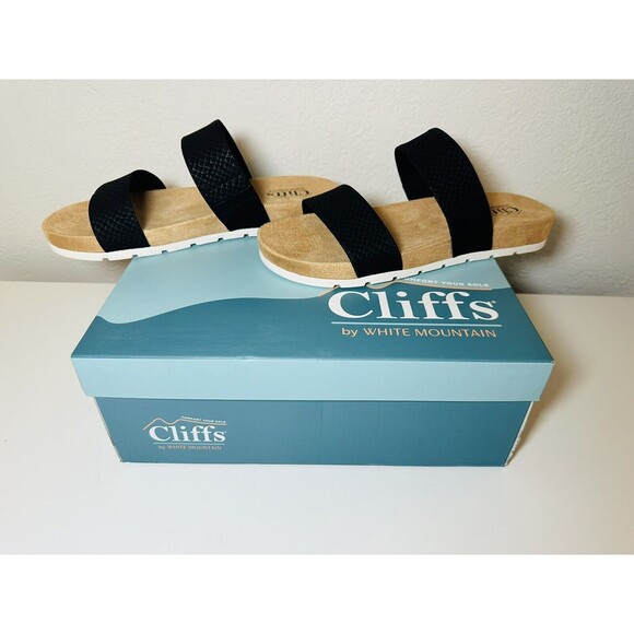 Cliffs White Mountain Tahlie Black Slip‎ On Two Strap Comfort Sandal Women's 7.5 - Picture 1 of 8